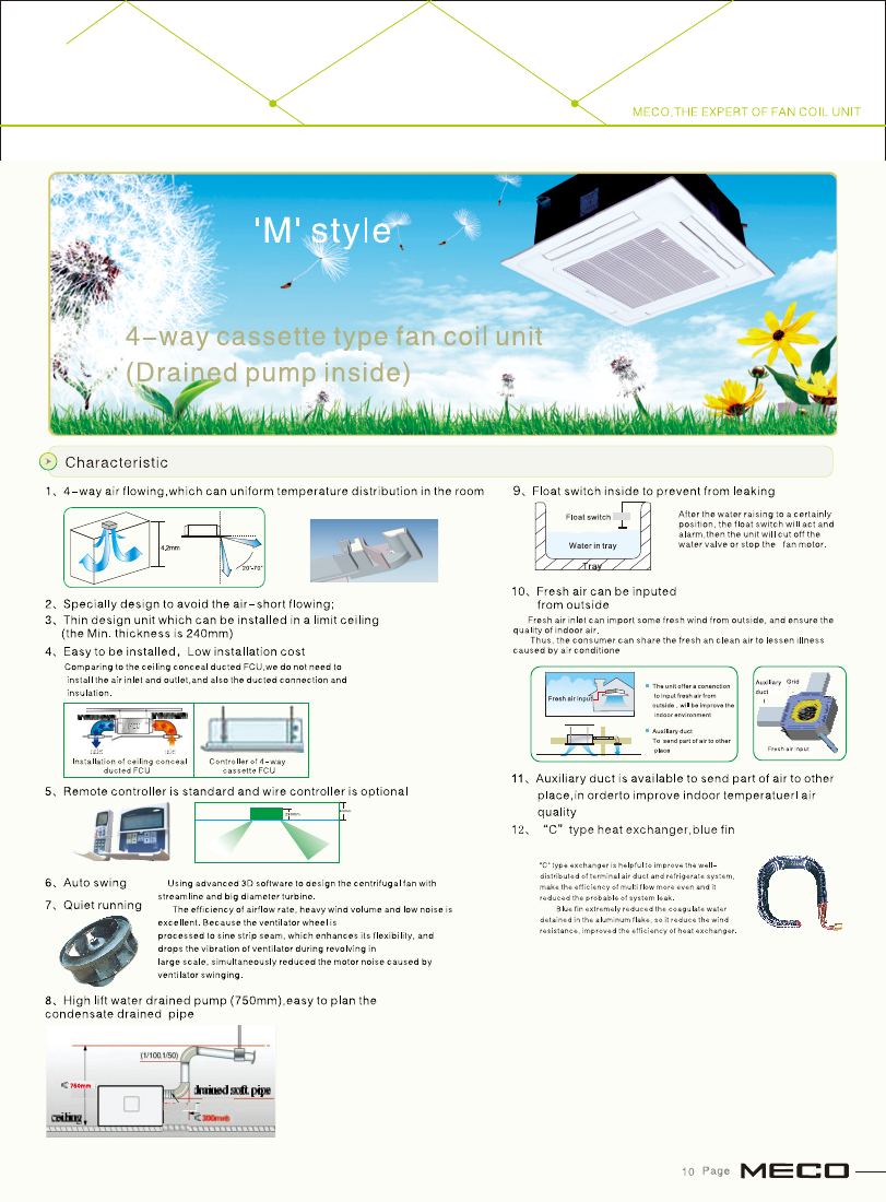 4-way cassette type fan coil unit — M style