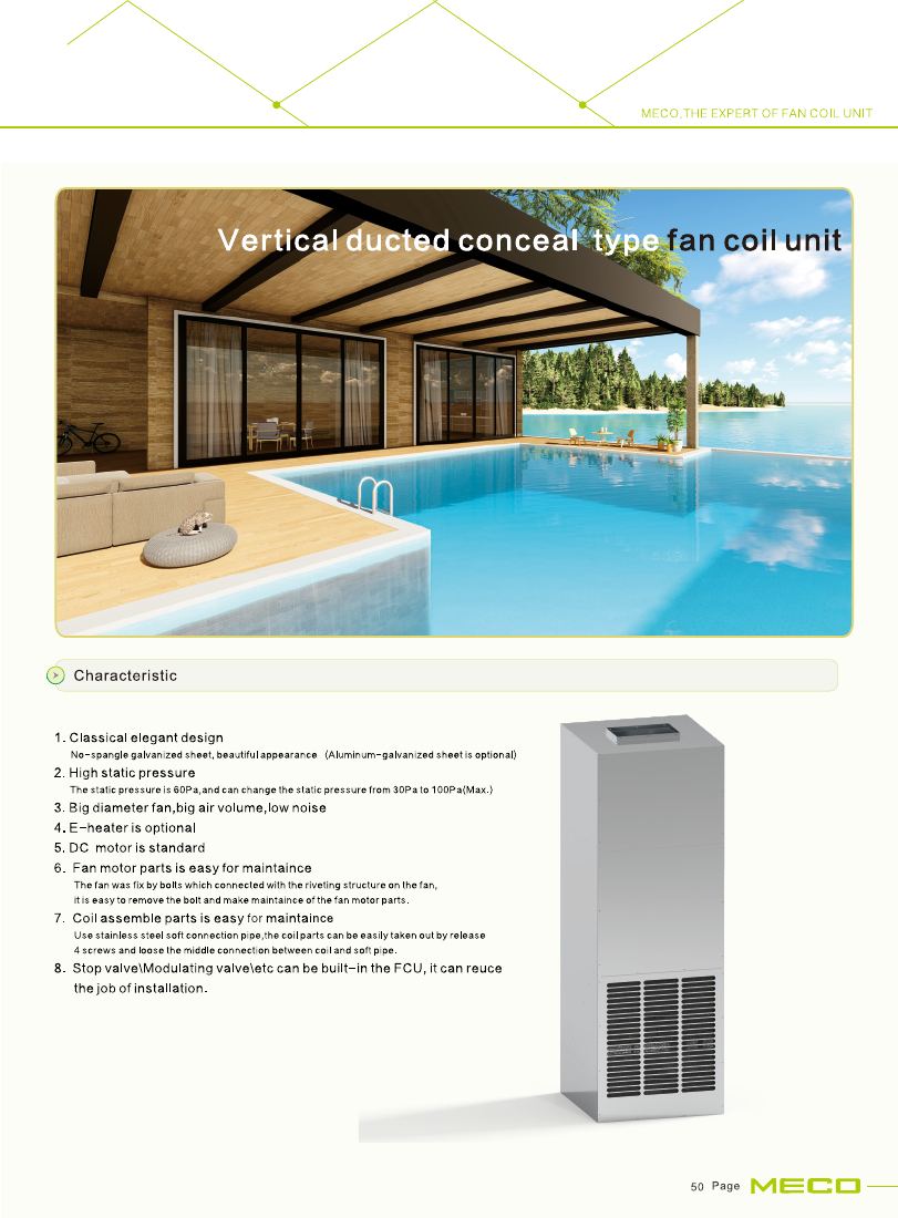 Vertical ducted concealed type fan coil unit
